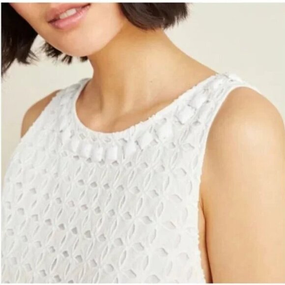 Maeve Anthropologie Monika Beaded Eyelet Sleeveless Peplum Blouse White XS - Picture 2 of 13
